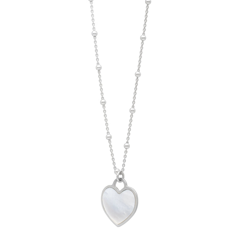 Silver & Mother of Pearl Heart Pendant-White | Lobster