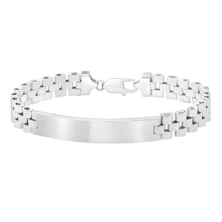 Silver Railroad ID Bracelet-White | Lobster