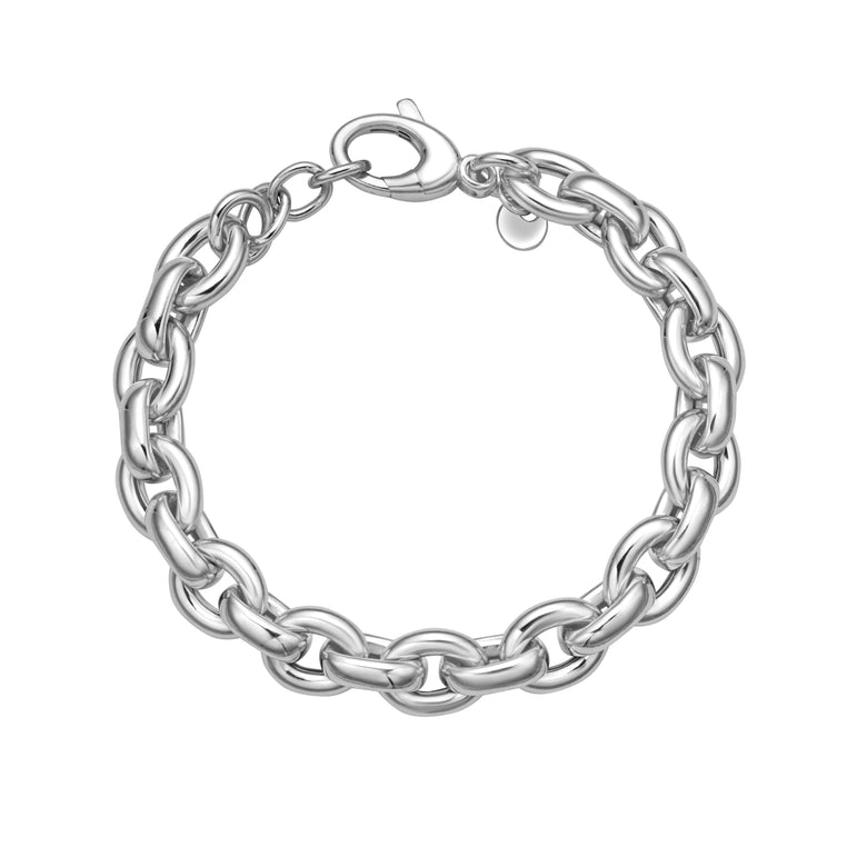Silver Oval Link Bracelet-White | Lobster