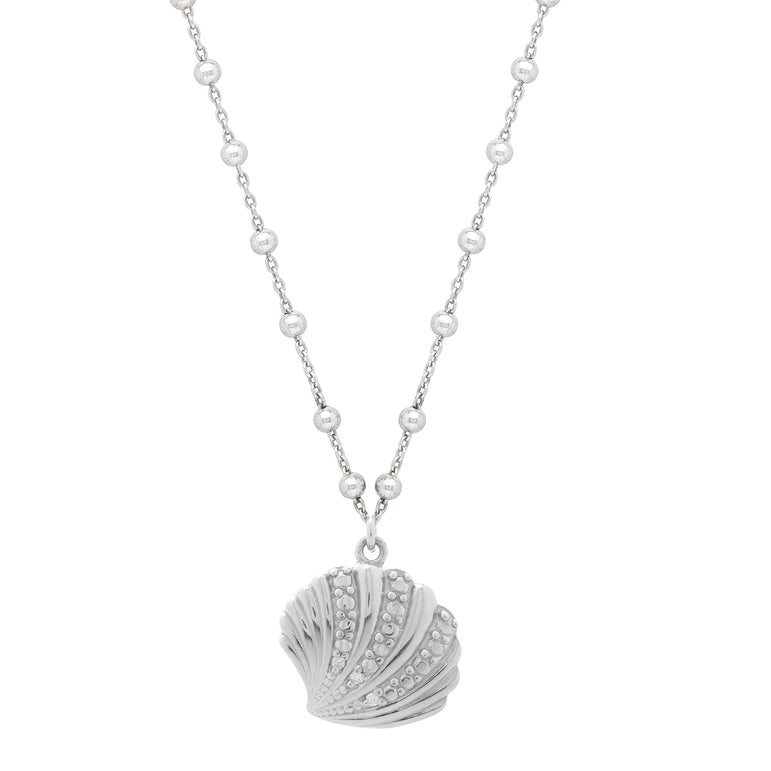 Silver Sea Shell Necklace-White | Lobster