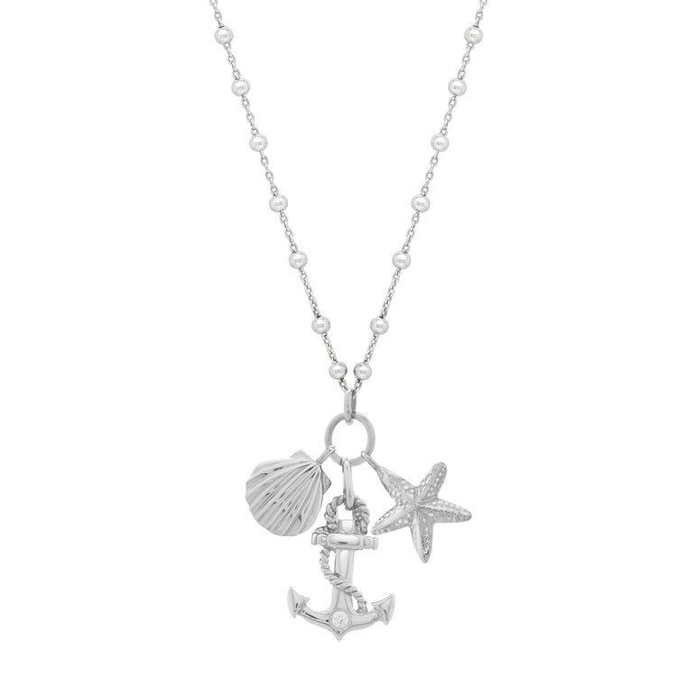 Silver Sea Life Charm Necklace-White | Lobster