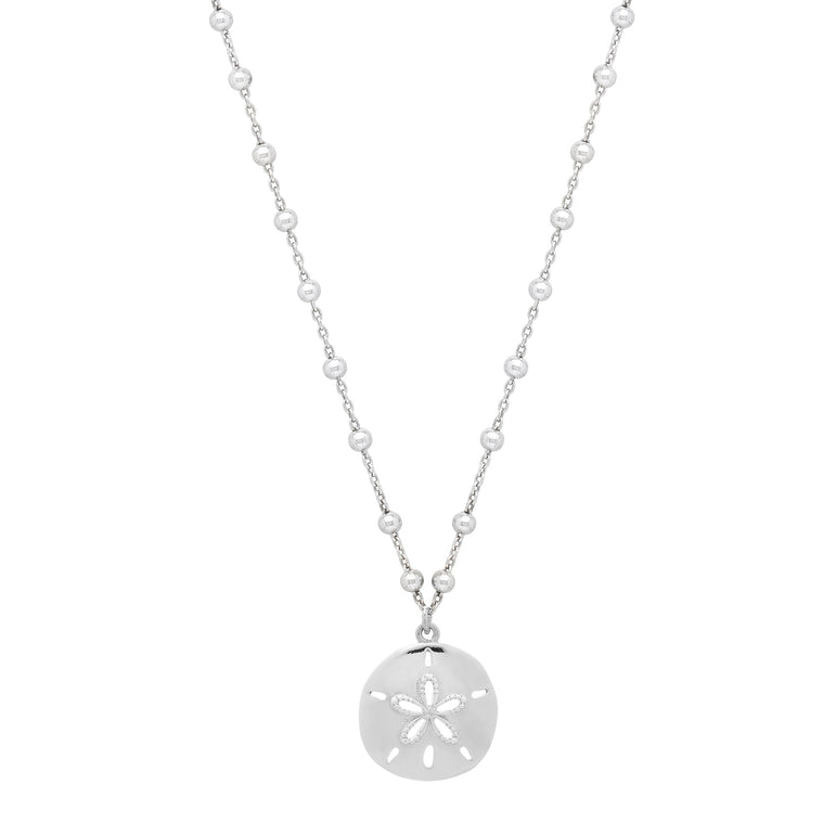 Silver Sand Dollar Necklace-White | Lobster