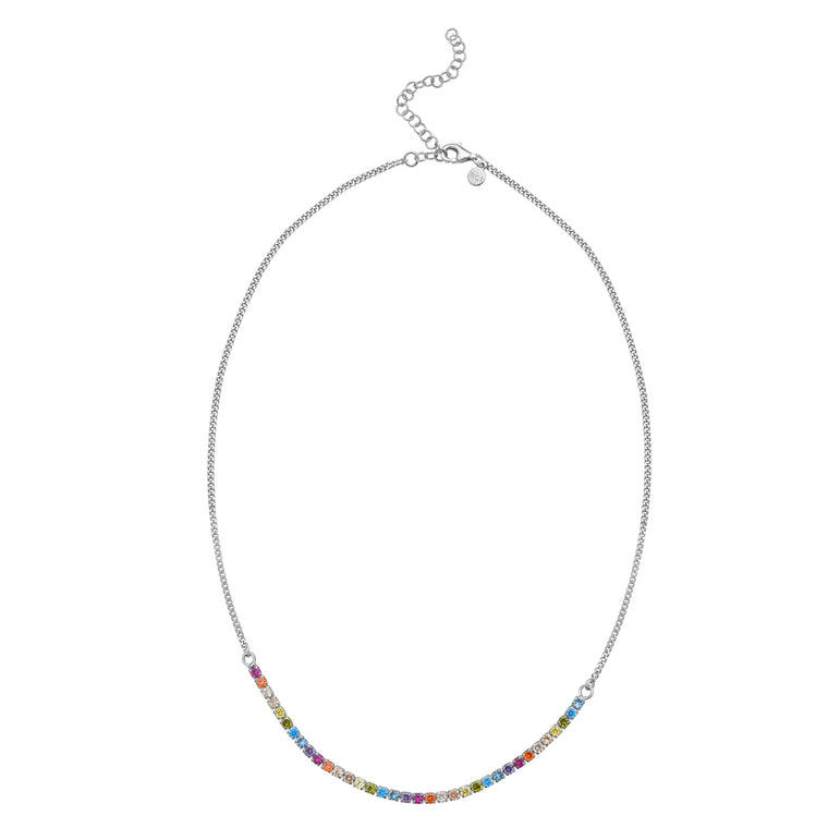 Silver Rainbow CZ Necklace-White | Lobster