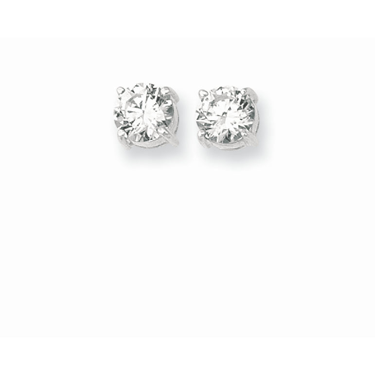 Silver 8MM CZ Earring-White | Push Back