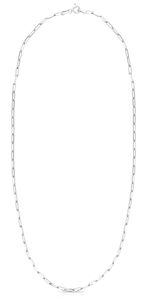 Silver 2.5mm Paperclip Chain -White | Lobster