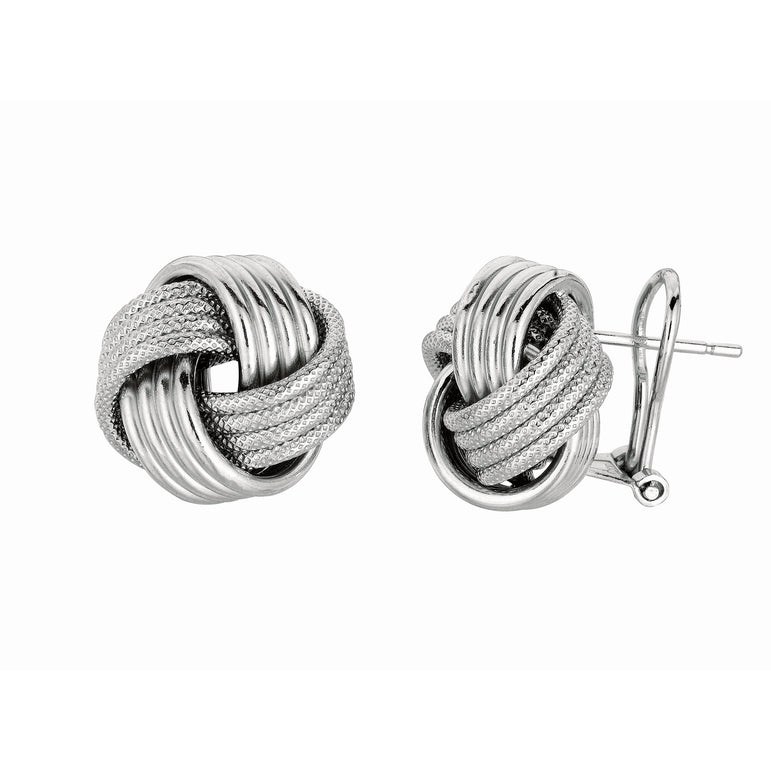 Silver Large Multirow Love Knot Earring-White | Push Back