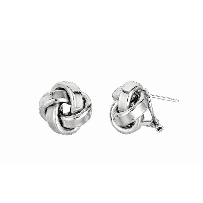 Silver Large Polished Love Knot Earring-White | Push Back