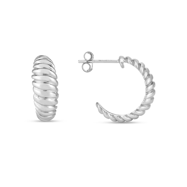 Silver Small Ribbed Hoops-White | Push Back