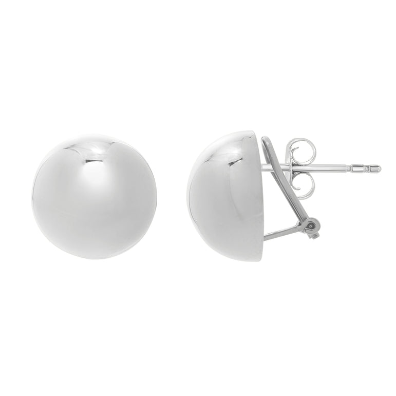 Silver Puffed Button Omega Earring-White | Omega Back