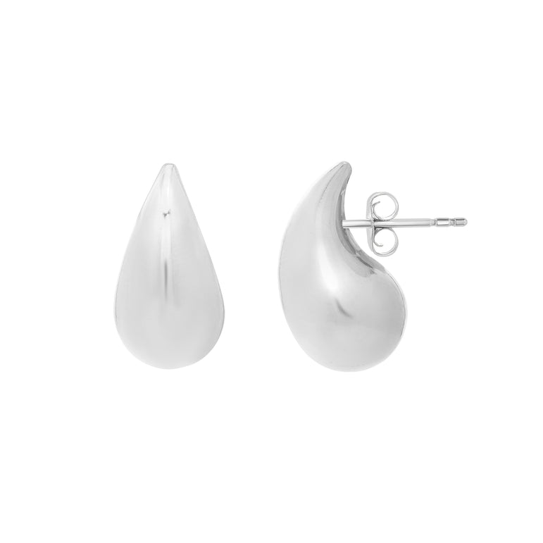 Silver Puffed Teardrop Earring-White | Push Back