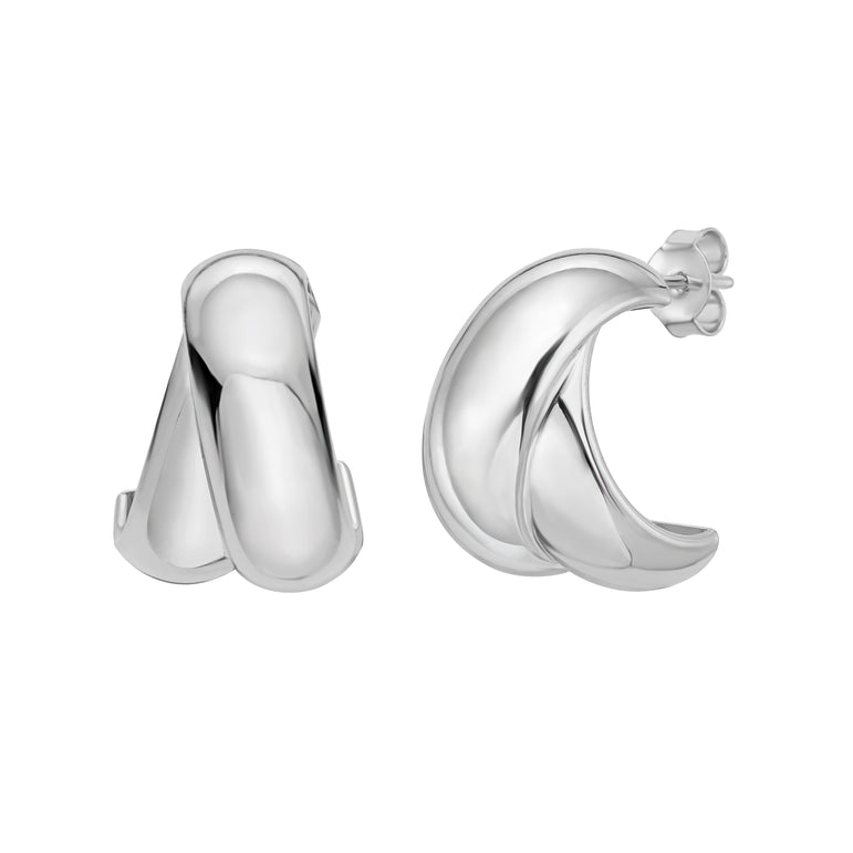 Silver Puffed Crossover C-Hoops-White | Push Back