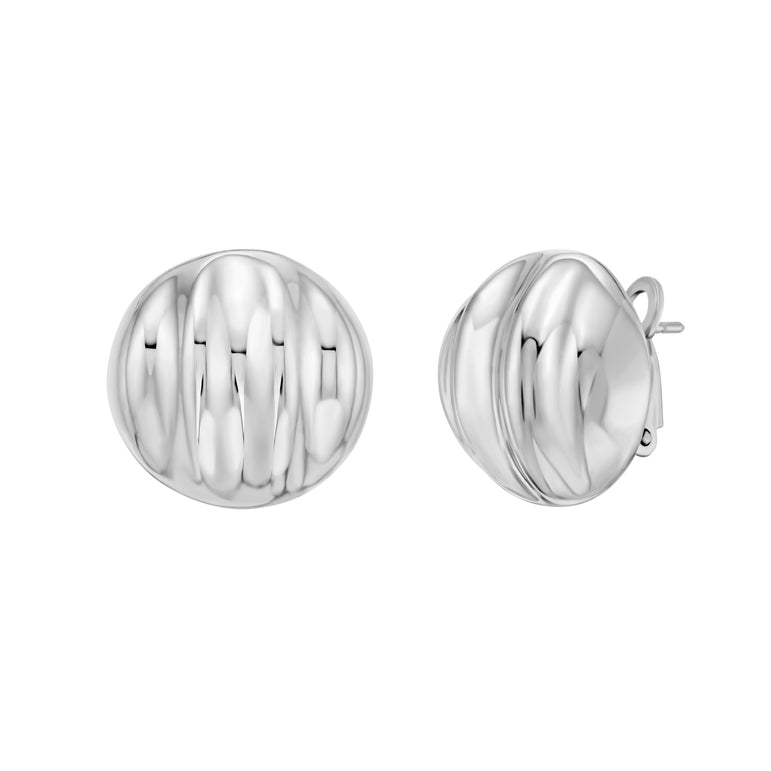 Silver Sculpted Domed Disc Studs-White | Omega Back