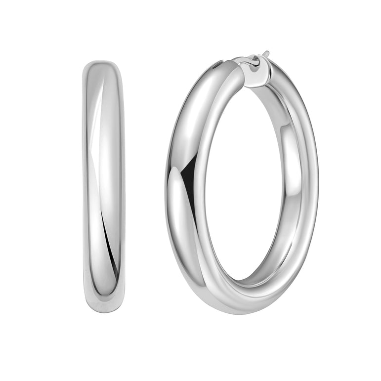 Silver 30mm Round Hinged Hoops-White | Hinged