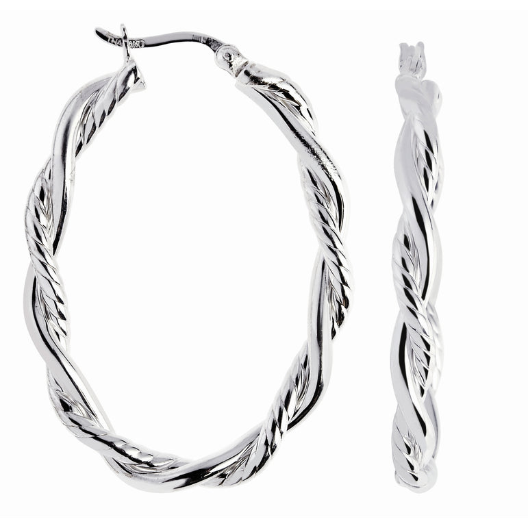 Silver Diamond Cut Twist Earring-White | Hinged