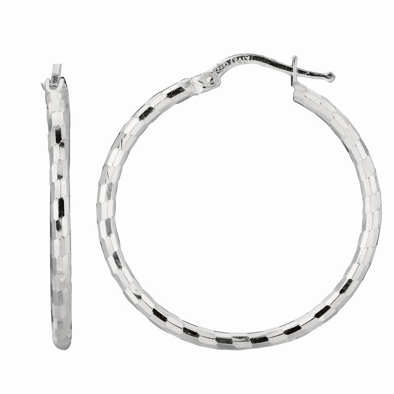 Silver Squares Large Hoop Earring-White | Hinged