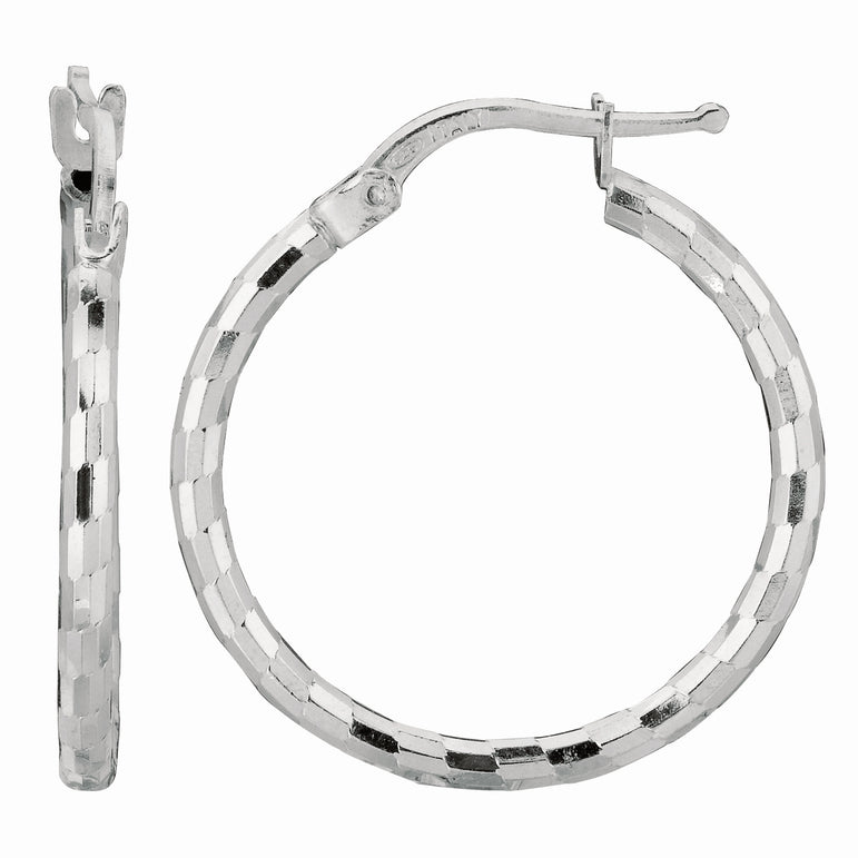 Silver Squares Medium Hoop Earring-White | Hinged