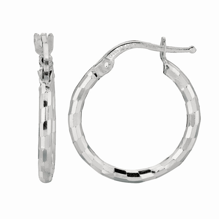 Silver Squares Small Hoop Earring-White | Hinged
