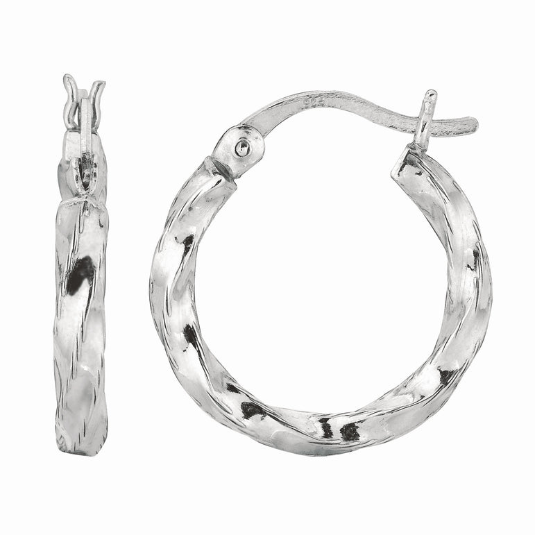 Silver Small Puff Twist Hoop Earring-White | Hinged