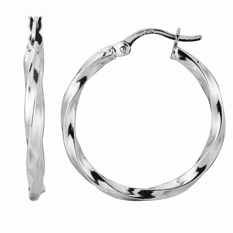 Silver Large Puff Twist Hoop Earring-White | Hinged