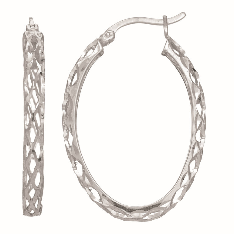 Silver Oval Birdcage Earring-White | Hinged