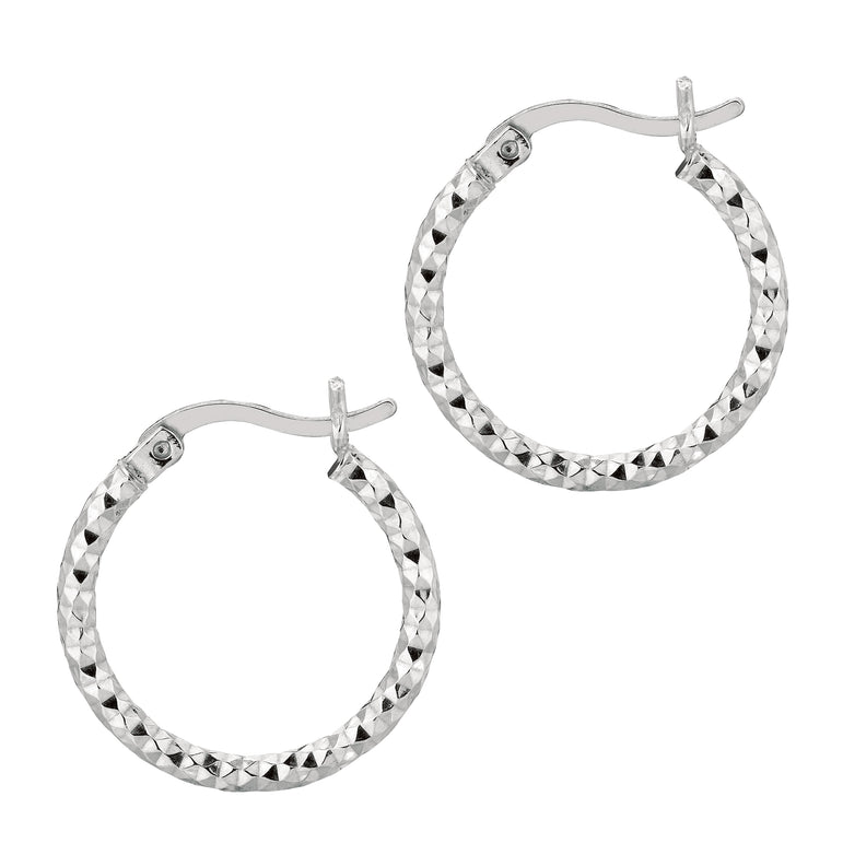 Silver 2x15MM Diamond Cut Earring-White | Hinged