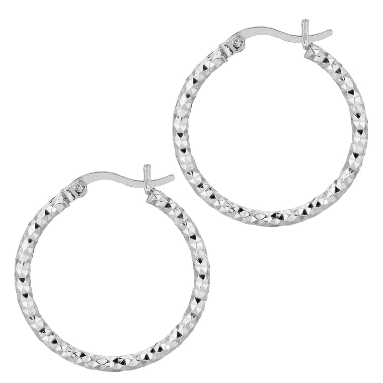 Silver 2x20MM Diamond Cut Earring-White | Hinged
