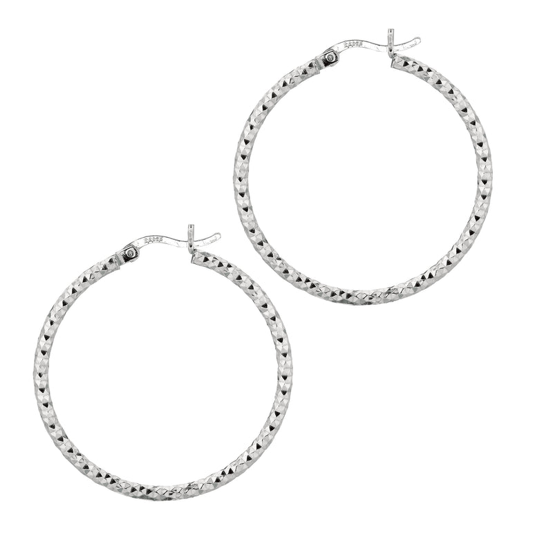 Silver 2x30MM Diamond Cut Earring-White | Hinged