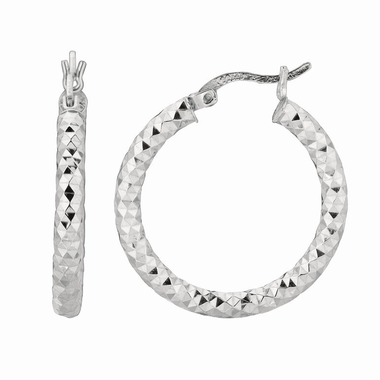 Silver 3x20MM Diamond Cut Earring-White | Hinged