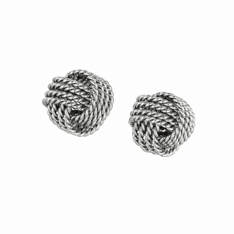 Silver Cable Love Knot Earring-White | Push Back