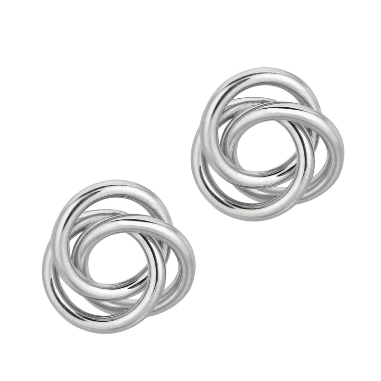 Silver Polished Loop Knot Earring-White | Push Back