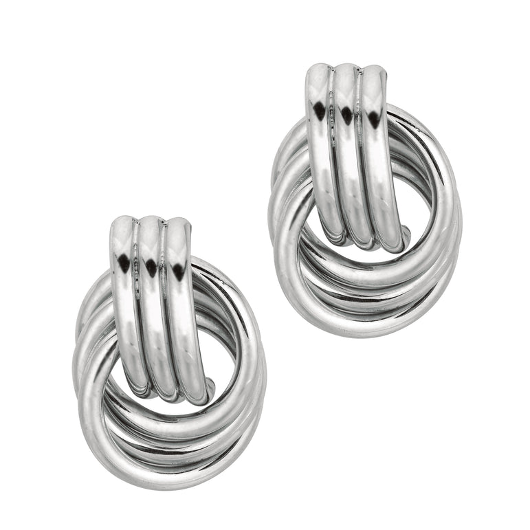 Silver Love Knot Huggie Earring-White | Push Back