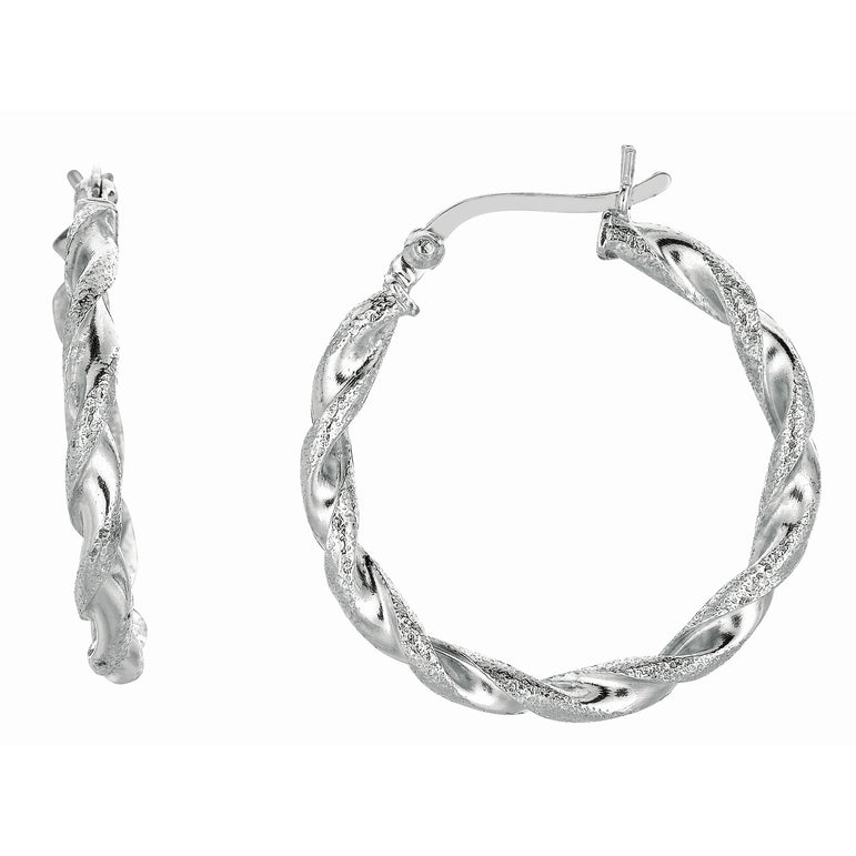 Silver Medium Puff Twist Earring-White | Hinged