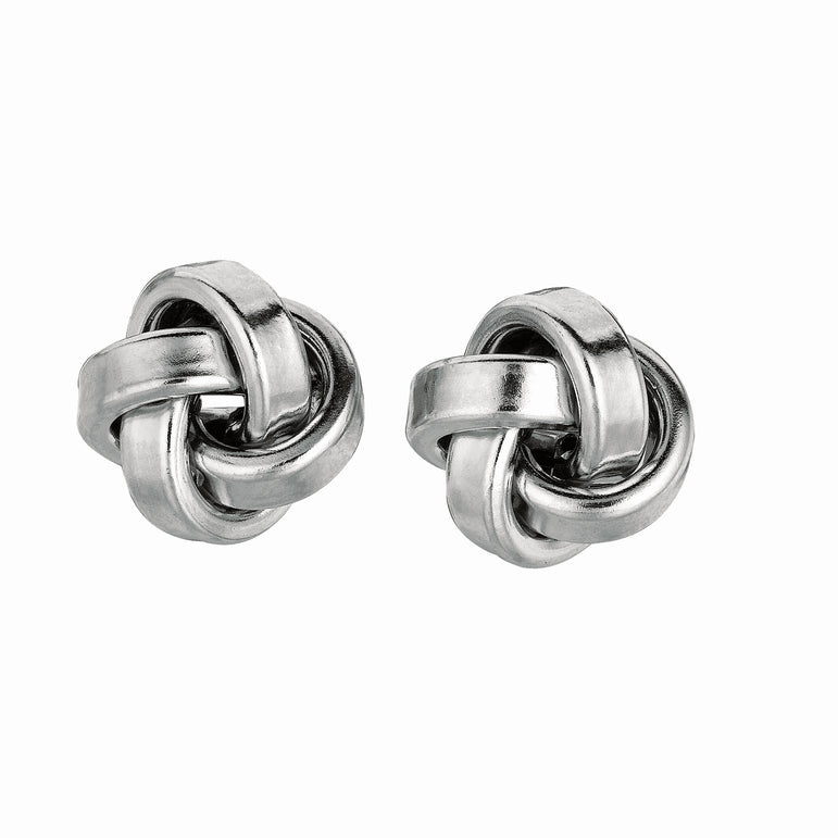 Silver Medium Polished Love Knot Earring-White | Push Back