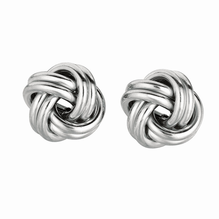 Silver Double Row Polished Love Knot Earring-White | Push Back