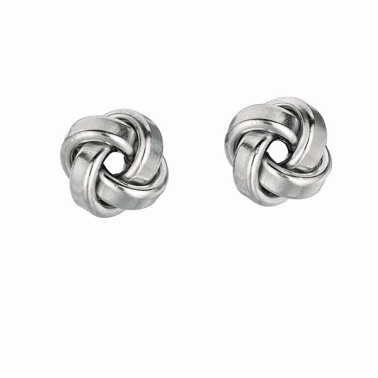 Silver Small Polished Love Knot Earring-White | Push Back