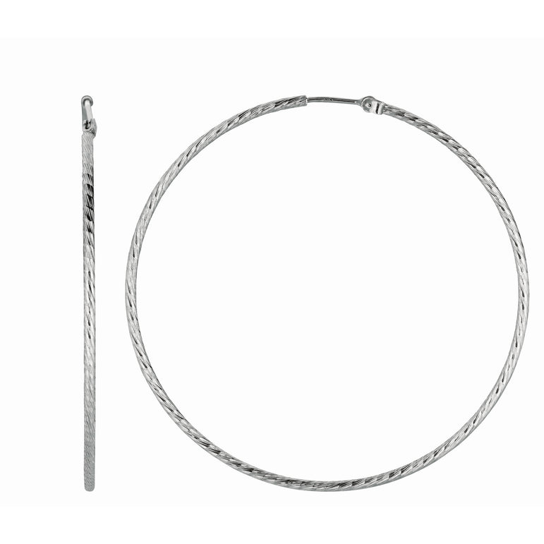Silver 1.5x55mm Endless Hoop Earring-White | Hinged