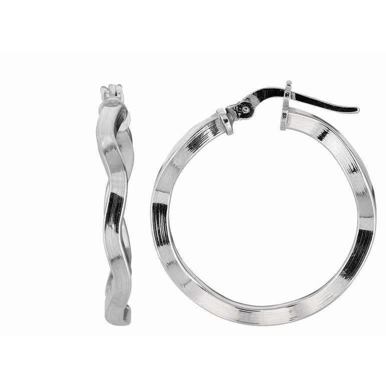 Silver Wavy Medium Hoop Earring-White | Hinged