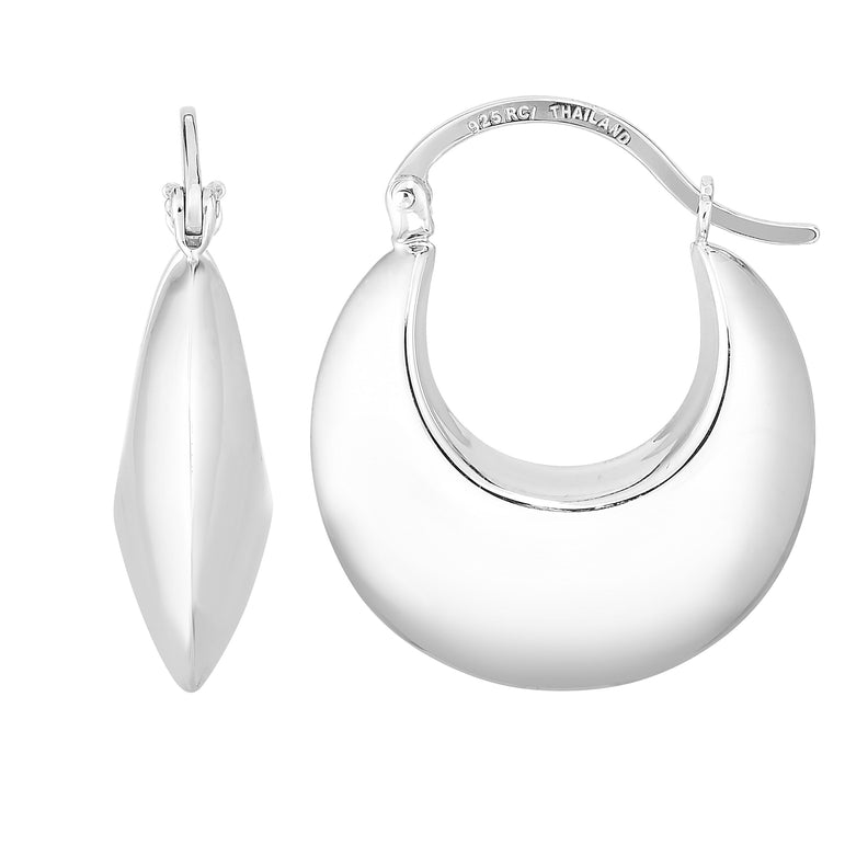 Silver Small Round Puffy Hoop Earring-White | Hinged