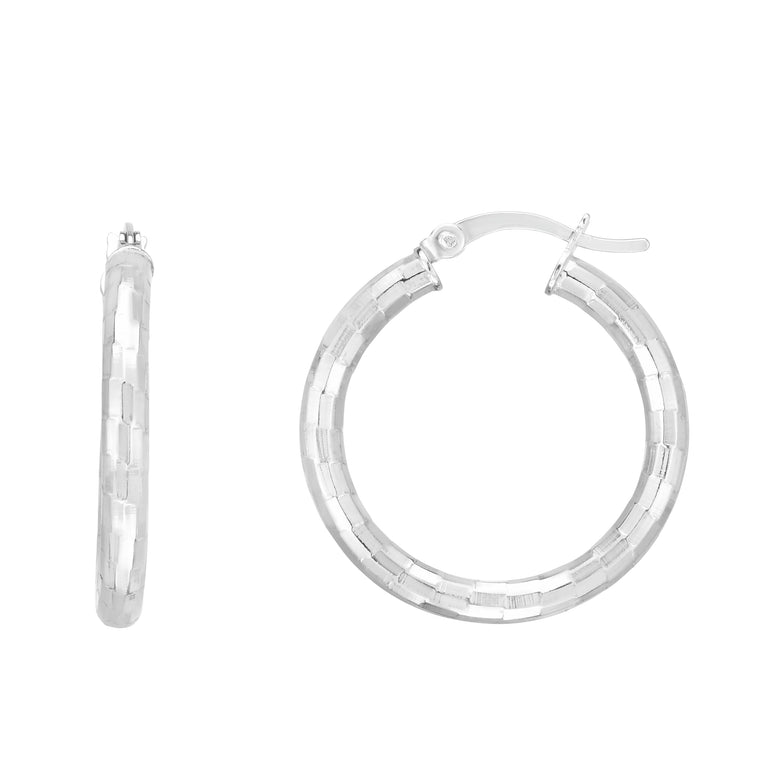 Silver 20mm Disco Diamond Cut Hoops -White | Hinged