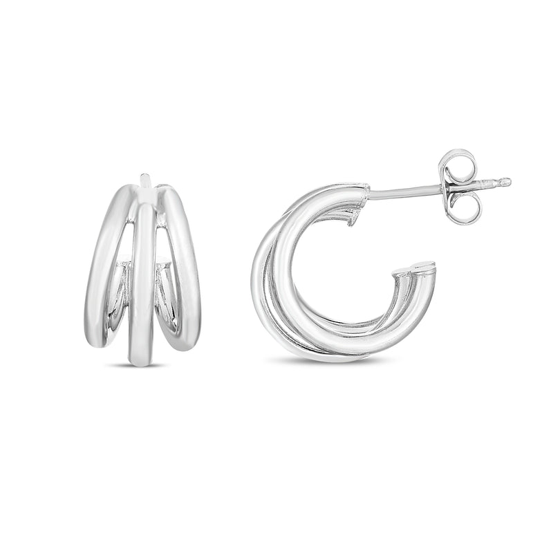 Silver Triple Row Hoops-White | Push Back