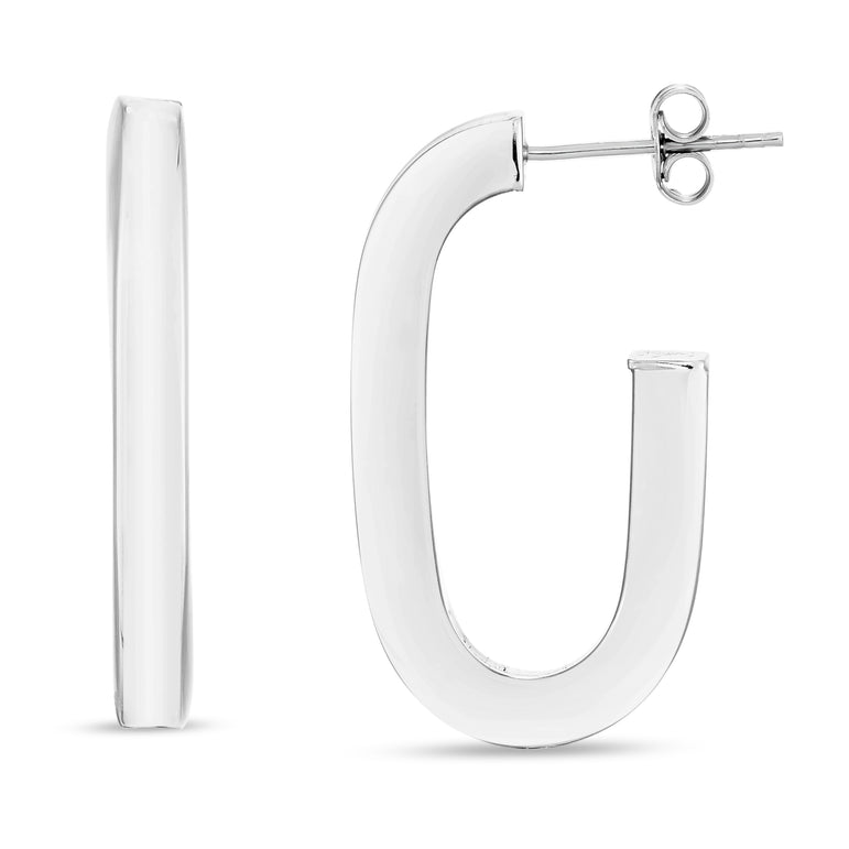 Silver 40mm Thick Oval Link C Hoops-White | Push Back