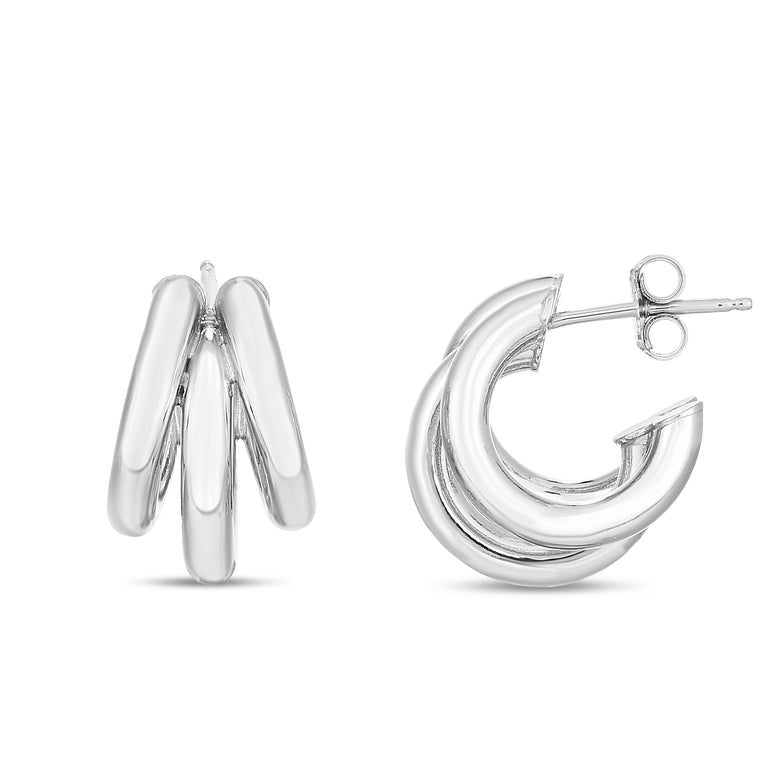 Silver 16mm Triple Barrelled Hoops-White | Push Back