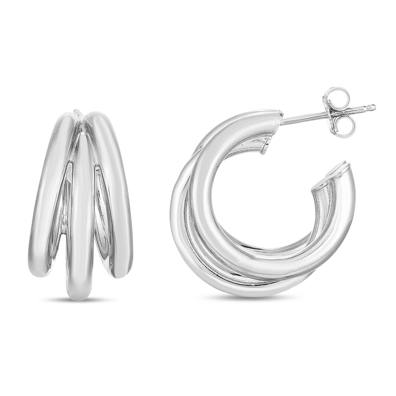 Silver 21mm Triple Barrelled Hoops-White | Push Back