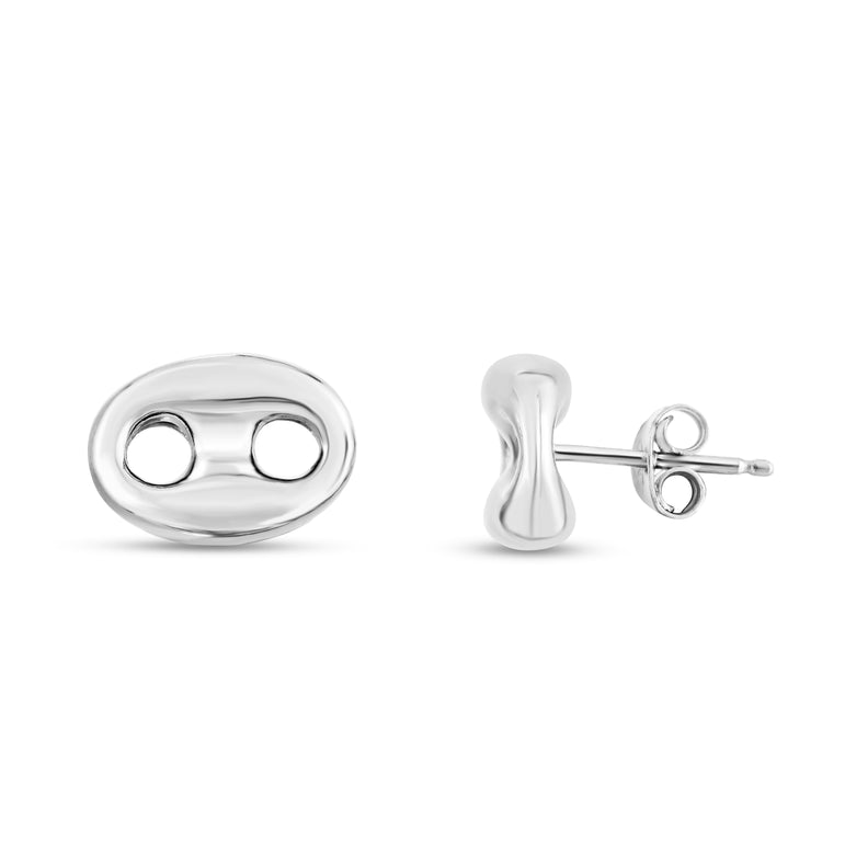 Silver Puffed Mariner Studs-White | Push Back