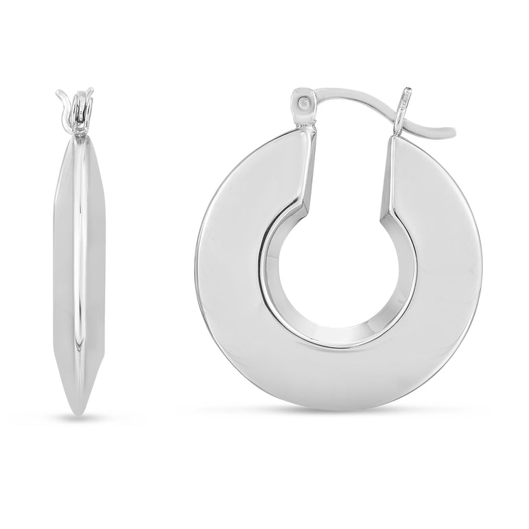 Silver Small Puffed Round Hoops-White | Hinged