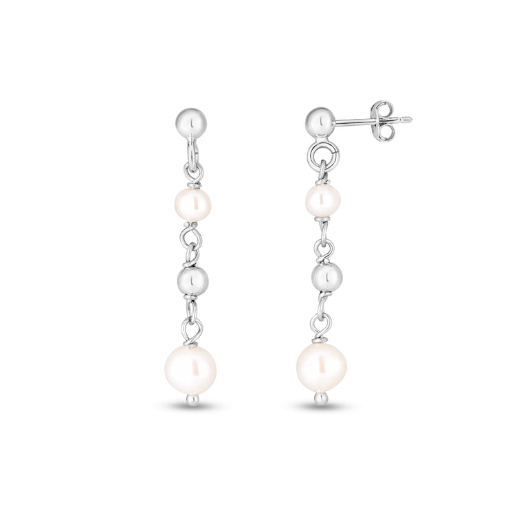 Sterling Silver Pearl Drop Earrings-White | Push Back