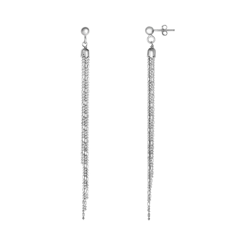 Silver Bead & Bar Chain Earring-White | Push Back
