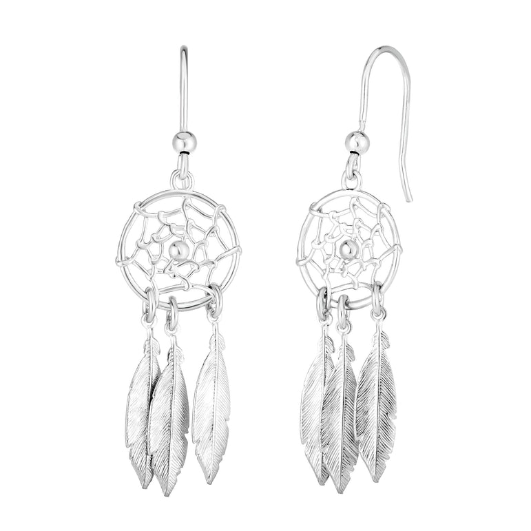 Silver Dream Catcher Earring-White | Euro Wire