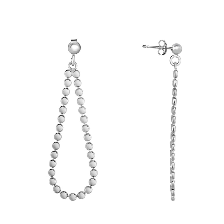 Silver Polished Disc Pear Earring-White | Push Back