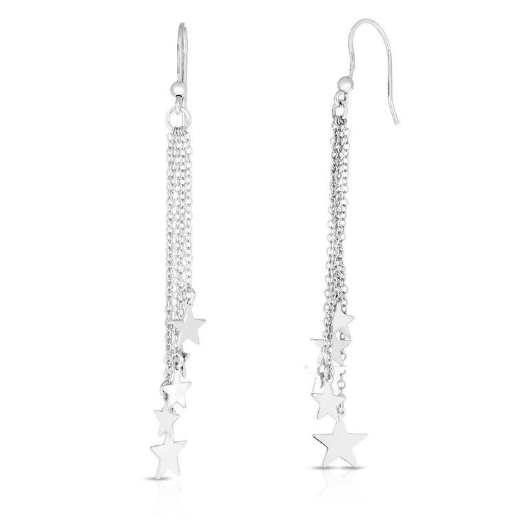 Silver Star Fringe Earring-White | Euro Wire
